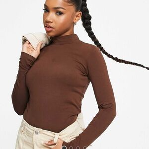 JDY roll neck top in chocolate - size M